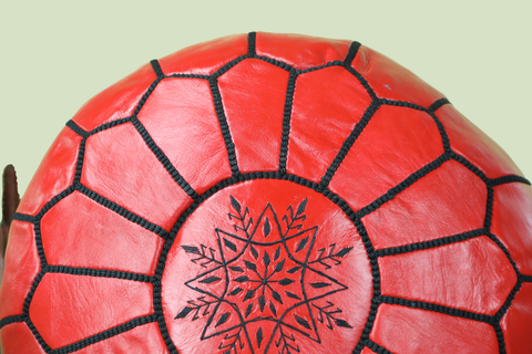 Red Leather Ottoman Pouf