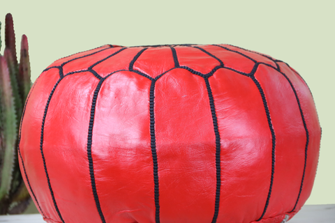 Red Leather Ottoman Pouf
