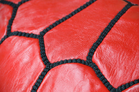 Red Leather Ottoman Pouf