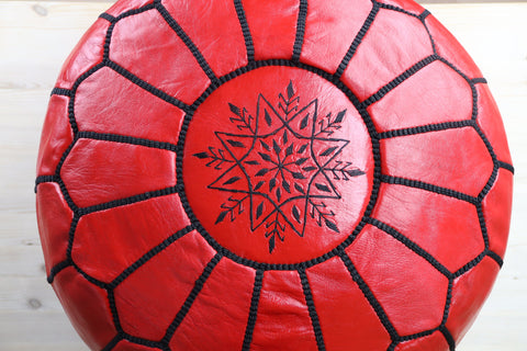 Red Leather Ottoman Pouf