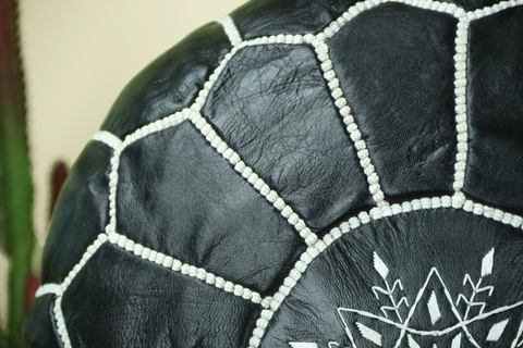 Black Leather Ottoman Pouf