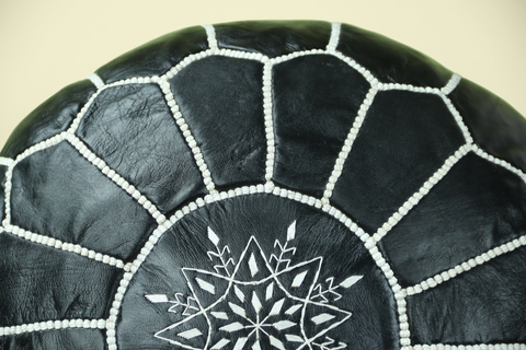 Black Leather Ottoman Pouf