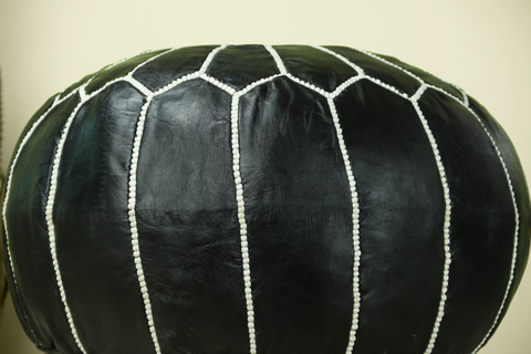 Black Leather Ottoman Pouf