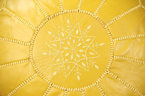 Yellow Leather Ottoman Pouf