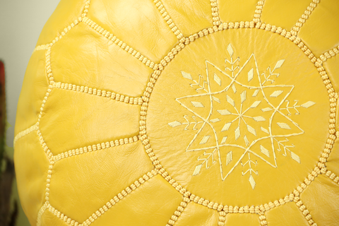 Yellow Leather Ottoman Pouf