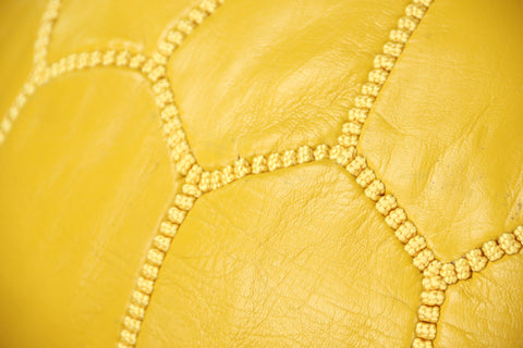 Yellow Leather Ottoman Pouf
