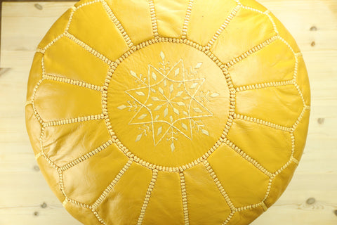 Yellow Leather Ottoman Pouf