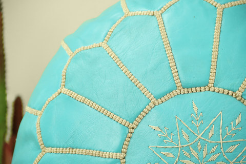 Cyan Leather Ottoman Pouf