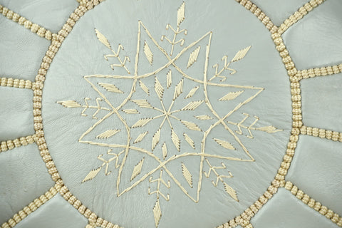 Grey Leather Ottoman Pouf