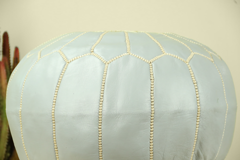 Grey Leather Ottoman Pouf