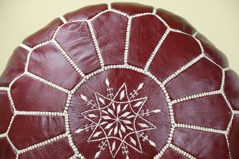 Maroon Leather Ottoman Pouf