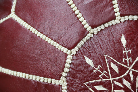 Maroon Leather Ottoman Pouf