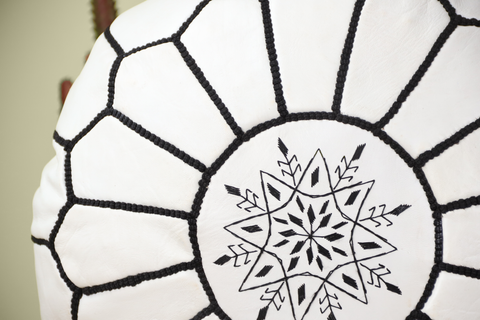 White Ottoman Leather Pouf