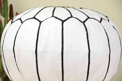 White Ottoman Leather Pouf