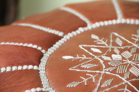 Natural Leather Ottoman Pouf