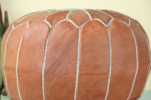 Natural Leather Ottoman Pouf