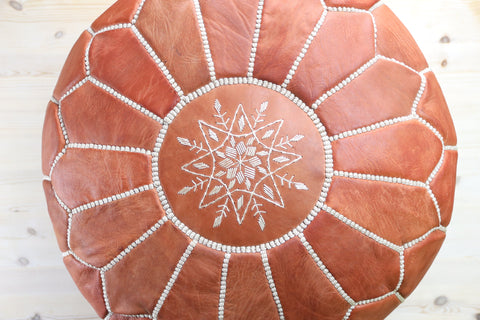 Natural Leather Ottoman Pouf